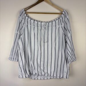 Ralph Lauren White Navy Stripe Coastal Preppy Blouse